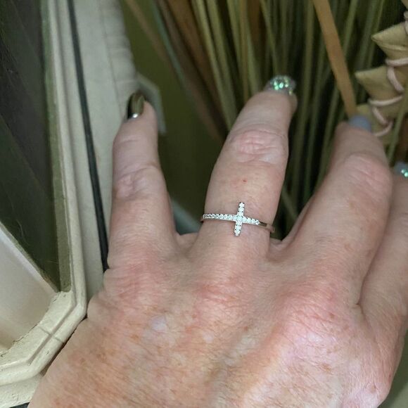 Cross CZ Sterling Silver Ring - Picture 2 of 7